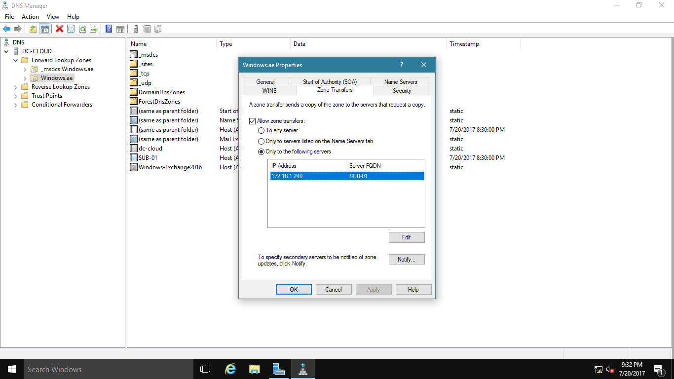 Windows Server 2016 - Configure DNS Zone Transfer