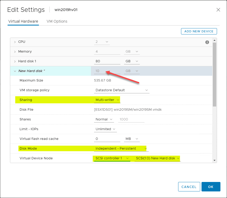 VMware ESX - Shared Disk Between VMs